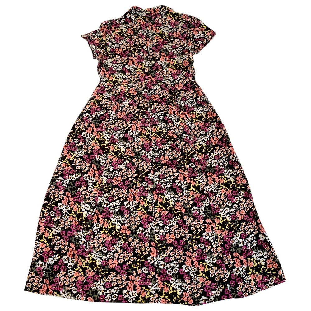 Calvin Klein Jeans Floral Midi Dress Womens M Black Pink Button Front Viscose - Picture 4 of 11